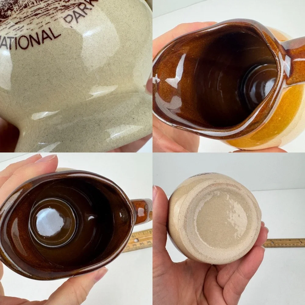 Vtg Yosemite National Park Souvenir Brown Dip Creamer Pitcher Style w Bowl READ